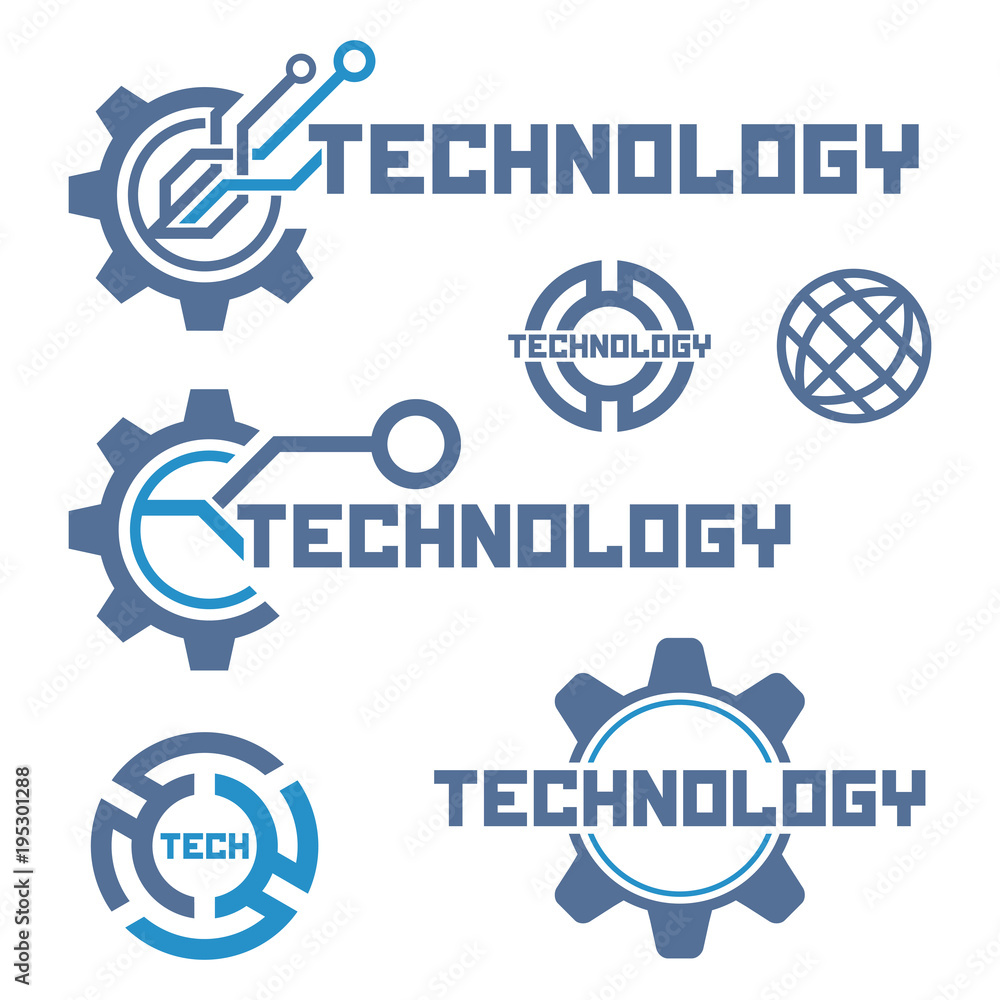 Poster set of circuit tech elements. electronics icon. tech logo.