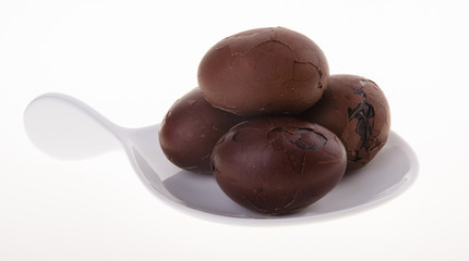 Chinese Tea egg. Close up on white background