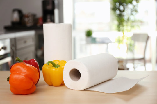 Rolls Of Paper Towels On Table Indoors