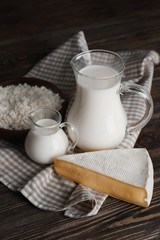 Fresh dairy products on table