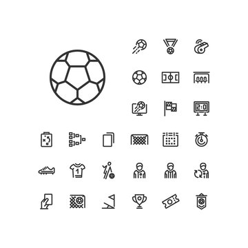 Soccer ball icon in set on the white background. Soccer / football linear icons to use in web and mobile app.