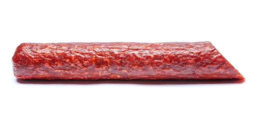 Stick cooked smoked sausage isolated on white