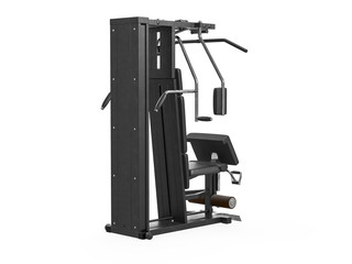 Multifunctional gym machine, angle view isolated on white background. 3D Rendering, Illustration.