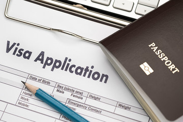 Visa application form to travel Immigration a document Money for Passport Map and travel plan