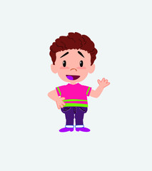 Boy in shirt waving, happy.