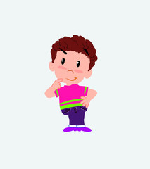 Boy in shirt thoughtful and happy.