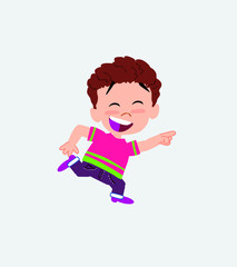 Boy in shirt running smiling.