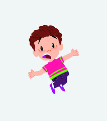 Boy in shirt very alarmed takes the hands to the head.