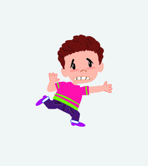 Boy in shirt runs alarmed.
