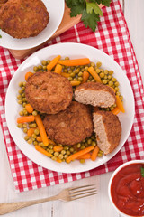 Meatballs on white dish. 