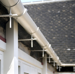 Close up view of metal guttering