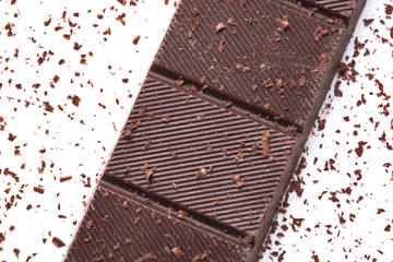 Chocolate bar gourmet.Top view chocolate bar isolated on white