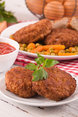 Meatballs on white dish. 