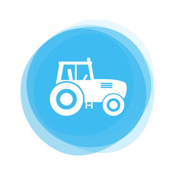 Weißer Traktor auf hellblauem Button