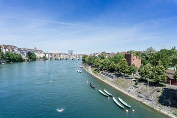 Naklejka premium BASEL, SWITZERLAND - June 16, 2017: Rhine river in Basel, Switzerland