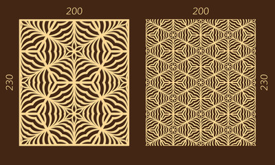 Laser cutting set. Woodcut vector trellis panel. Plywood lasercut eastern design. Hexagonal seamless pattern for printing, engraving, paper cutting. Stencil lattice ornament.