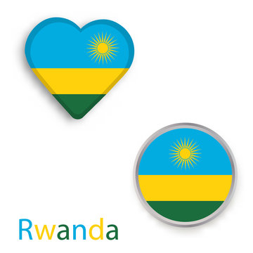 Heart and circle symbols with flag of Rwanda.