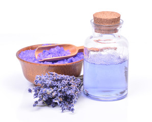 Obraz na płótnie Canvas Lavender salt, gel and flowers