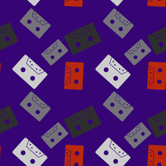 Cassette tapes floating seamless pattern. Authentic design for digital and print media.