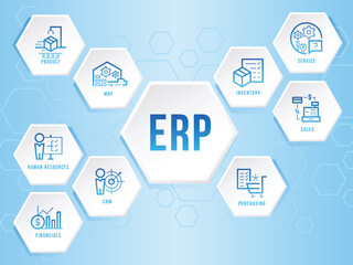 Enterprise resource planning (ERP) module Hexagon icon sign  infographics art vector design