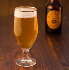 Craft beer on wooden table