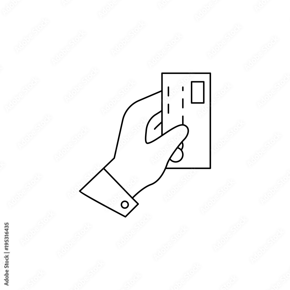 Poster hand holds a credit card icon. element of banking icon for mobile concept and web apps. thin line ic
