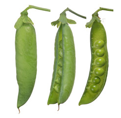 isolated three green pea pods