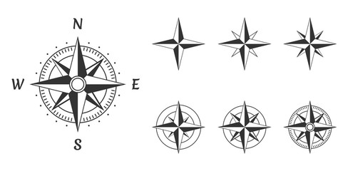 wind rose compass icons set, vector illustration - obrazy, fototapety, plakaty