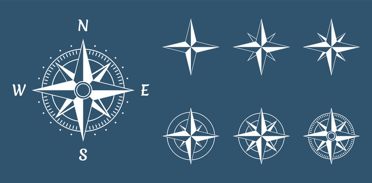 compass wind rose icons set, vector illustration