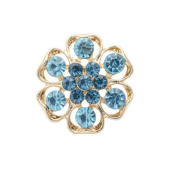 gold round brooch with blue diamonds isolated on white