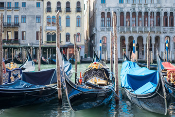 View of Gondola with buildings along the Grand canal in Venice, Italy
