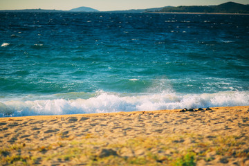 beach on the Mediterranean in a clear sunny day, Greece, Halkidiki.