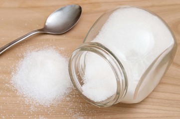 sugar inside a glass jar and spoon