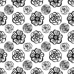 Botanical seamless pattern with flowers. Hand drawn design elements. Vector illustration.