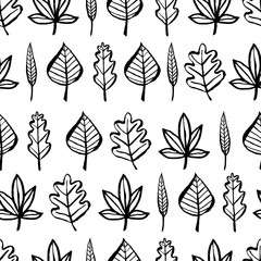 Botanical seamless pattern with leaves. Hand drawn design elements. Vector illustration.