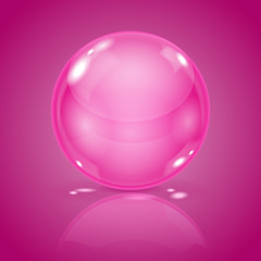 Pink glass ball. 3d shiny shere on pink background