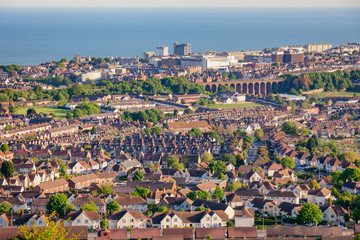 Folkestone seaside port town on the southern edge of the North Downs in Kent South East England UK