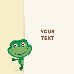 Funny frog looks out over the fields to text. Template with frog for cards, invitations or greetings