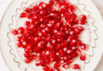 pomegranate seeds on the plate.close-up view