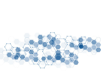Abstract hexagonal molecular structures in technology background and science style. Medical design. Vector illustration