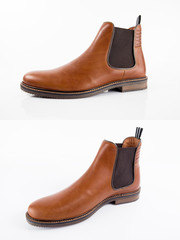 Group of shoes on white background, isolated product, comfortable footwear.