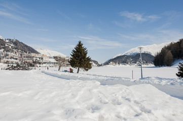 St. Moritz, Engadin, Oberengadin, St. Moritzersee, Muottas Muragl, Winter, Wintersport, Winterwanderweg, Eisfläche, Alpen, Graubünden, Schweiz
