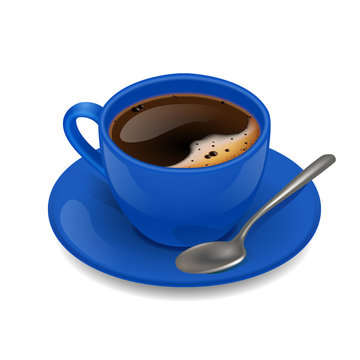 Blue cup of coffee. Vector clip art illustration.