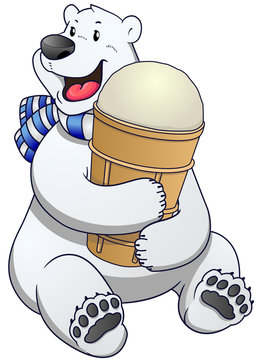 Polar bear label with ice cream. Vector Illustration.