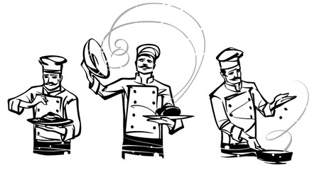 A set of illustrations by professional chefs on the belt. Hand drawn illustration.