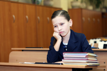 education, primary school, girl misses class in class