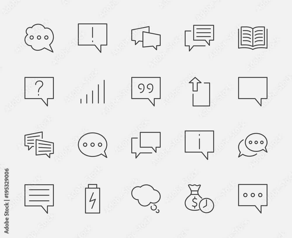 Poster set of speech bubble chat vector lines of icons. editable move. 32x32 pixels.