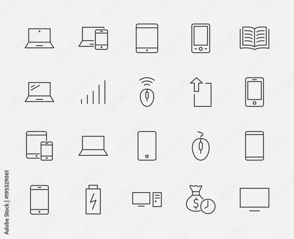 Poster set of smart devices and gadgets, computer equipment and electronics. electronic devices icons for w
