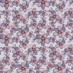 Hand painted watercolor floral pattern pink purple colors seamless - 195329200