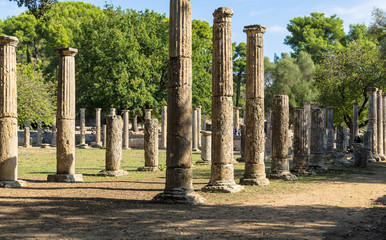 Ruins of the ancient Olympia, site of original olympic games, Peloponnes, Greece